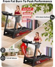 Treadmill for Home, Folding Treadmill with 15% Auto Incline,3.0HP Folding Treadmill with App,12 Workout Programs, Max 8.7 MPH Running Machine, 300 LBS Capacity