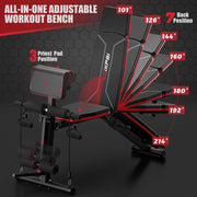 Adjustable Weight Bench - Workout Bench Press for Home Gym Foldable Incline Decline Sit up Exercise Bench for Full Body Strength Training w/Leg Extension and Preacher Pad
