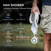 MAX Shower Portable Shower for Camping, Rechargeable Outdoor Camping Shower, Portable Shower Pump with USB-C,Shower Pump for Hiking, Car wash, Pet Cleaning, Beach Vacations