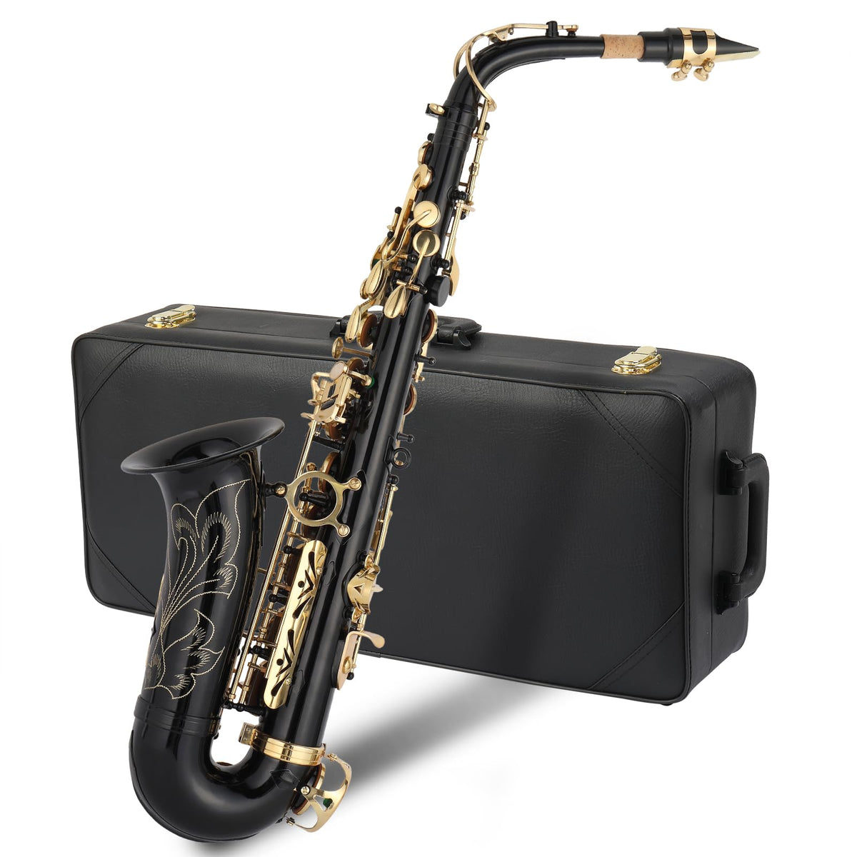 E Flat Alto Saxophone, Brass Sax with Carry Case, Black