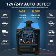 12V 24V Car Battery Charger Heavy Duty, 0-15A Automatic Battery Maintainer, Smart Trickle Charger with Auto Shutoffs, Repair, Winter Mode, for Automotive Car Truck Motorcycle Lawn Mower Boat AGM
