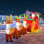 12 Ft Christmas Inflatable Reindeer cart Outdoor Decorations Blow Up Yard Three Deer Pulling a Sleigh and Santa Claus with Built-in LEDs for Indoor Party Garden Lawn Decor