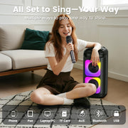 Karaoke Machine with 2 Wireless Microphones, Portable Bluetooth Karaoke for Adults, Powerful Dual 8" Subwoofer Karaoke Boombox, LED Lights, 3D Sound, Support TV/USB/AUX/TF for Home Party