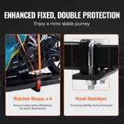 Motorcycle Carrier, 600 LBS Steel Motorcycle Carrier Hitch Mount with 47" Longer Ramp, Scooter Dirt Bike Trailer Hauler with Ratchet Straps and Stabilizer, for Car, Truck with 2" Hitch Receiver