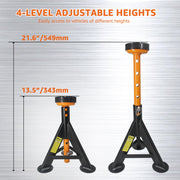 BESTOOL Jack Stands 4 Ton, Adjustable Car Jack Stand, 2 Pack Heavy-Duty Carbon Steel; Dual Locking Pins; 7-Position 13.5–21.6 in Height; For Cars, SUVs & Light Trucks
