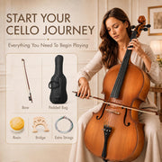Cello 4/4 Full Size, Beginner Cello Instrument for Adults, Acoustic Cello Set with Padded Bag, Extra Strings, Bridge, Bow & Rosin – for Lessons, Home Practice & School Orchestra, Matte Natural