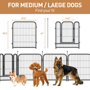 Metal Dog Playpen 40in H 16 Panels Heavy Duty Dog Fence Heavy-Duty Panels, Tool-Free Assembly, Flexible Layouts, Camping and RV Use, Large Medium and Small Dogs, Black-Silver