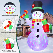 7 FT Christmas Inflatable Snowman Outdoor Decoration, Giant Blow up Snowman Holds Candy and Gift Boxes, Built-in Rotating Colourful Lights for Yard, Garden, Patio, Lawn Xmas Holiday Decor