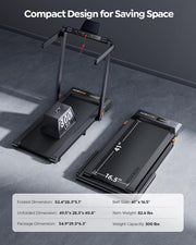 Folding Treadmill with 10% Incline, 2.5 HP Walking Pad with Handle Bar, 300 lb Capacity Treadmills for Home/Office, Foldable Treadmill with App & Speaker, 0.6-10 MPH