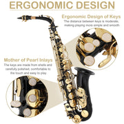 Alto Saxophone Drop E Brass Sax Full Kit for Student Beginner, Black