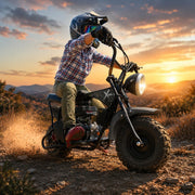 Mini Bike 99cc Gas Powered 4-Stroke Engine, 3.5HP Off-Road Trail Motorcycle, Mini Dirt Bike with Headlight, Pull Start for Outdoor Riding (Black)
