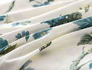 Exotic Modern Floral Print Bedding Birds Flowers Dusty Grey Design 100% Cotton Duvet Cover 3pc Set Hibiscus Blossom Branches in Muted Gray Blue (Super King, Egret White)