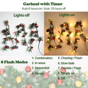 Christmas Garland Lights 2 Pack Holiday Prelit Garlands 13FT 40LED Pine Cone Garland Light with Red Berry Upgraded Battery Operated Garland with Lights Xmas Decor Lights for Outdoor Indoor Christmas