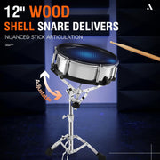 Acoustic-Style Electric Drum Set: Independent 16’’ Wooden Bass Drum and 12’’ Snare, Triple-Zone Ride Cymbal, Standalone Hi-Hat, Full Mesh Pads, 460 Sounds, USB MIDI, Throne, Sticks, Black