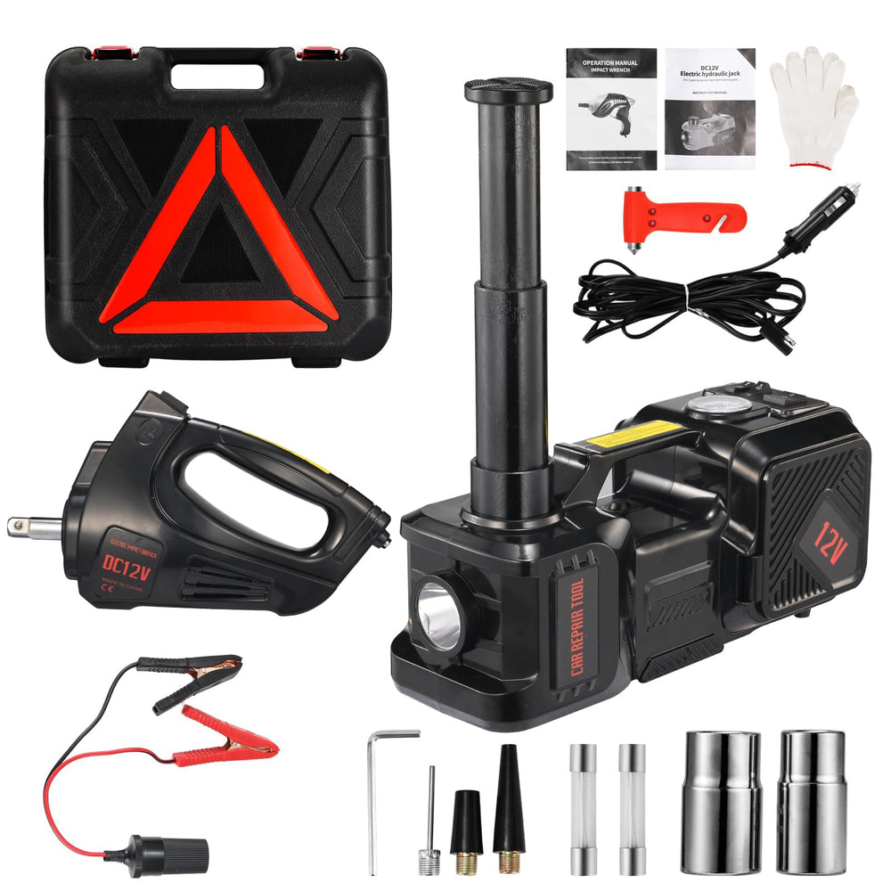 Electric Car Jack kit 5 Ton 12V Electric Floor Jack Lift for Vehicle, Electric Hydraulic Jack Auto Repair Tool Set with Built-in Inflator and Impact Wrench for SUV Sedan Truck Tire Change