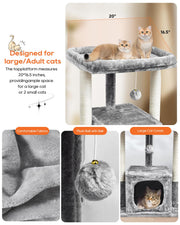 27IN Cat Tree for Indoor Cats Large Adult, Modern Activity Tower Scratching Posts, Condo with Plush Perch, Climbing Stand with Spring Ball for Play, Grey