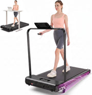 Walking Pad with Handle Bar, 3.0HP Foldable Walking Pad Treadmill with 12% Incline, 320 LBS Portable Treadmill with Shock Absorption for Home Office Small Spaces