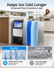 Commercial Ice Maker Machine, 100lbs/24H with 18-33lbs Ice Storage Under Counter Ice Maker, Stainless Steel Built-in Freestanding, Self-Cleaning, Adjustable Ice Thickness for Home Bar Offices