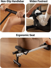 16-Level Magnetic Rowing Machine with Extended Slide Rail, Advanced LCD Monitor, Wide Seat, Charcoal, 330 lb Capacity