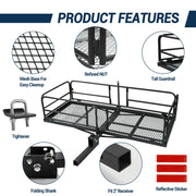 Folding Hitch Cargo Carrier 60"x24"x14" 500lb Fits 2" Receiver