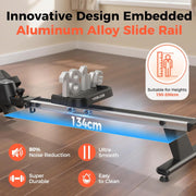16-Level Magnetic Rowing Machine with Extended Slide Rail, Advanced LCD Monitor, Standard Seat, Charcoal, 350 lb Capacity