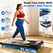 Walking Pad with QuietClimb 8% Incline, 2.5HP Quiet Under Desk Treadmill, Portable Mini Treadmill for Home Office, 265 lbs, LED Display & Remote
