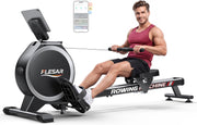 16-Level Magnetic Rowing Machine with Extended Slide Rail, LCD Monitor, Wide Seat, Gray, 350 lb Capacity