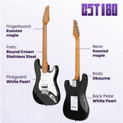 Electric Guitar Kit Beginner - 39in Guitar Set Adults with Roasted Maple Neck HSS Pickup Solid Okoume Body Electric Guitar with Gig Bag Amplifier Strap Strings Cable Picks Black