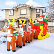 12 Ft Christmas Inflatable Reindeer cart Outdoor Decorations Blow Up Yard Three Deer Pulling a Sleigh and Santa Claus with Built-in LEDs for Indoor Party Garden Lawn Decor