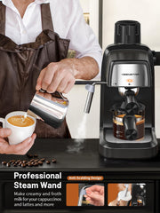 3.5Bar Espresso Machine 800W, Compact 4-Cup Espresso Maker Preheat Fast Heating, Milk Frother Steam Wand, Espresso and Cappuccino Machine for Cappuccino or Latte Black