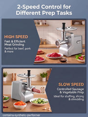 Meat Grinder 3000W Max, Heavy Duty 5-in-1 Electric Meat Mincer with Sausage Stuffer & Kubbe Kit, 3 Stainless Steel Grinding Plates for Home Kitchen & Deer Processing (Silver)