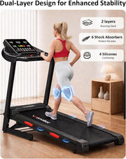 Treadmill for Home, Folding Treadmill with 15% Auto Incline,3.0HP Folding Treadmill with App,12 Workout Programs, Max 8.7 MPH Running Machine, 300 LBS Capacity