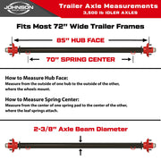 3,500 lb Idler Trailer Axle Kit – Suspension Running Gear Kit – 85” Hub Face / 70” Spring Center – 5 on 4.5 Bolt Pattern