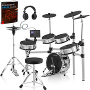 Acoustic-Style Electric Drum Set: Independent 16’’ Wooden Bass Drum and 12’’ Snare, Triple-Zone Ride Cymbal, Standalone Hi-Hat, Full Mesh Pads, 460 Sounds, USB MIDI, Throne, Sticks, Black
