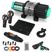 4500lbs ATV/UTV Winch with Synthetic Rope, Electric Boat Trailer Winch 12V, Waterproof Winch with 2 Wireless Remotes &Wired Switch,with Mounting Plate,Aluminium Fairlead