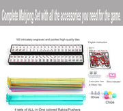 American Mahjong Set with Blue Paisley Carrying Bag 166 Premium White Tiles Complete Game Set includes 166 White Tiles with Engraved Characters plus 4 All in One Color Rack Pushers (Ma Jong, Mah-Jongg)