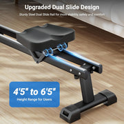 16-Level Magnetic Rowing Machine with Extended Slide Rail, LCD Monitor, Wide Seat, Charcoal, 265 lb Capacity