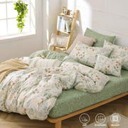 Ivory & Sage Green Natural Floral Cotton Comforter Set Queen Size 3PC, Muted Natural Botanical Reversible Design, Lightweight & Breathable Down Alternative Fill, Queen Comforter + 2 Shams