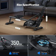 16-Level Dual-Rail Magnetic Rowing Machine, Advanced LCD Monitor, Standard Seat, Black, 350 lb Capacity