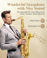 Tenor Saxophone Beginner Bb Flat Sax, Golden Full Kit, TS-II