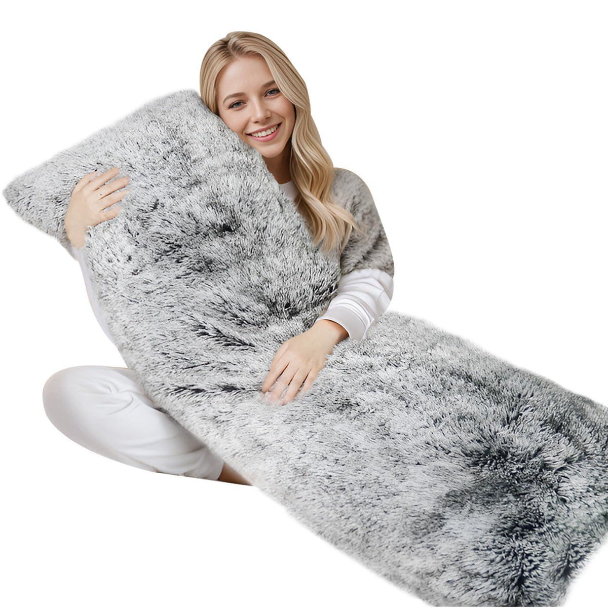 Fluffy Body Pillow, Full Body Pillows for Adults, Long Pillow for Sleeping with Removable Cover and Adjustable Filling for Side Sleeper & Pregnancy，Large and Firm Pillow, Machine Washable(Grey)