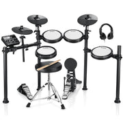DED-200 Electric Drum Sets with Quiet Mesh Drum Pads, 2 Cymbals w/Choke, 31 Kits and 450+ Sounds, Throne, Headphones, Sticks, USB MIDI, Melodics Lessons (5 Pads, 3 Cymbals)