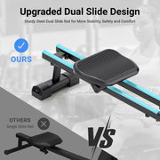 16-Level Magnetic Rowing Machine with Extended Slide Rail, Advanced LCD Monitor, Wide Seat, Charcoal, 300 lb Capacity