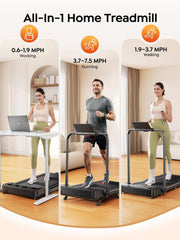 Walking Pad Treadmill with 9% Incline & Dual LED Display, 4 in 1 Foldable Treadmill with Handle bar for Home/Office, 3.5HP Portable Under Desk Treadmills with Magnetic Remote & APP Control