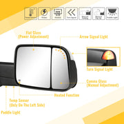 Towing Mirrors Compatible with 2009-2018 1500, 2010-2018 2500 3500 with Power Glass Heated Turn Signal Light Puddle Lamp Temp Sensor Filp up Pair Set