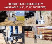 Aluminum Adjustable Trailer Hitch - Towing Hitch with Built-in Tongue Weight Scale - Compatible with 2.5" Receivers - 10" Drop, Stainless Steel Tow Balls, 18,500 GTW, 1-Piece Lock Set