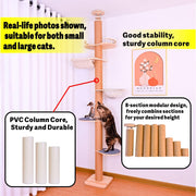 Floor to Ceiling Cat Tree Height (50-120.5in) Adjustable Cat Tower 5 Tier Hemp Scratching Post High Cat Tree Sturdy Activity Tree Indoor Outdoor Cat Scratching Post Activity Center
