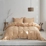 100% Linen Duvet Cover Set, 3 PCS Natural French Flax White Ruffle Duvet Cover King Size, Breathable Comfy Linen Bedding Comforter Cover with 2 Pillowcases (White, 104"X92")