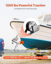 Boat Trailer Winch Stand with Roller, 1200 lbs Winch & 2 in x 25 ft Winch Strap, Boat Winch Mount with U-Bolt for 2-3 Inches W x 3-4 Inches H Trailer Tongue, Fit for Jet Ski, Sailboat, Speedboat