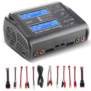 LiPo Battery Charger Dual 10A RC Fast Balance Battery Charger Discharger RC Car Drone Chargers for 1S-6S LiPo Li-ion Life LiHV 1S-15S NiCd NiMH 2-20V PB Smart Batteries